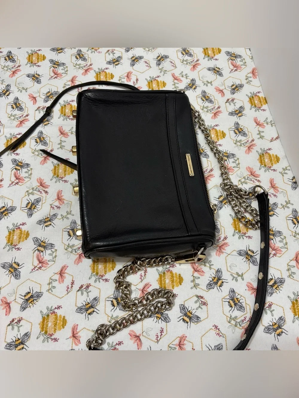 Black Leather Chain Strap Crossbody Bag
